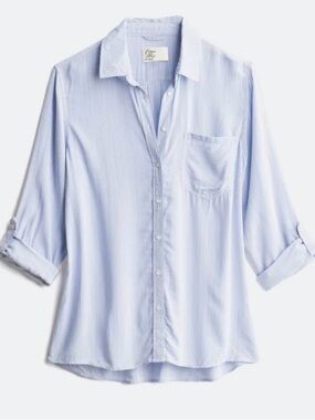 Women's Blue Striped Button-Down Shirt - Lightweight Casual